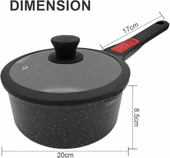 2.5 Qt Nonstick Sauce Pan with Lid, Sauce Pot with Pour Spout, Black | Detachable Handle, Suitable for All Stoves, Including Induction, Oven Safe, PTFE & PFAS & PFOA Free