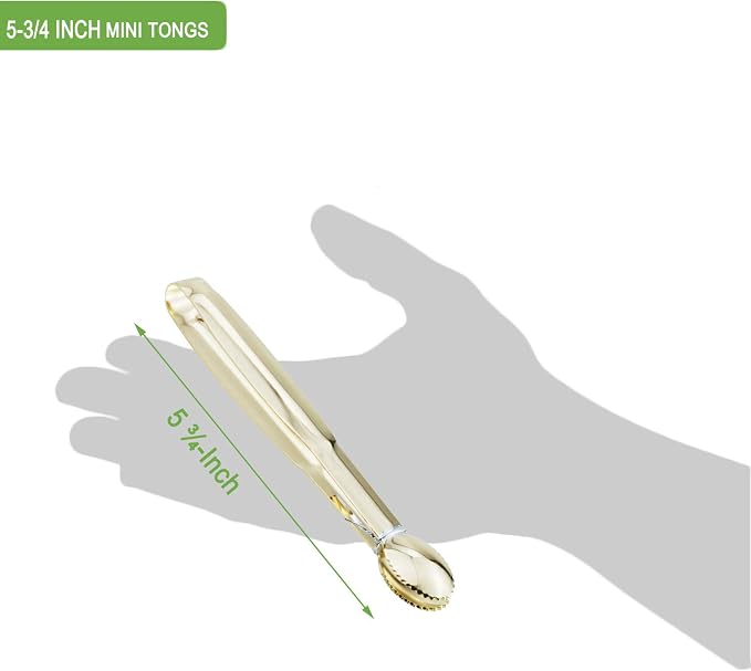 HINMAY Mini Appetizer Tongs 5.75" Stainless Steel Tongs, Set of 4 (Gold) | Small Tongs for Serving, Tea Party, Coffee Bar, Desserts
