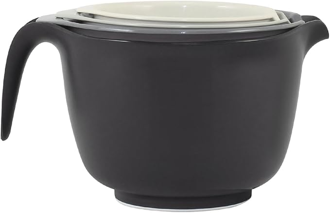 Glad Mixing Bowls with Pour Spout, Set of 4 - Nesting Plastic Bowls (1.2qt, 1.9qt, 2.8qt, and 3qt with Handle) - Non Slip Base, Dishwasher Safe Kitchen Cooking and Baking Supplies, Grey