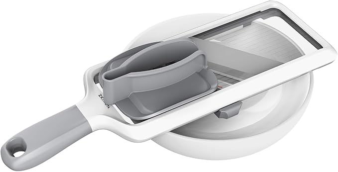 ZKIRON Adjustable Handheld Mandoline Slicer for Kitchen, Ready to Use | 1-3mm Vegetable Slicer with Grip Handle, Hand Guard and Bowl Hook for Cucumbers, Onions, Potatoes and Small-to-Medium Produce