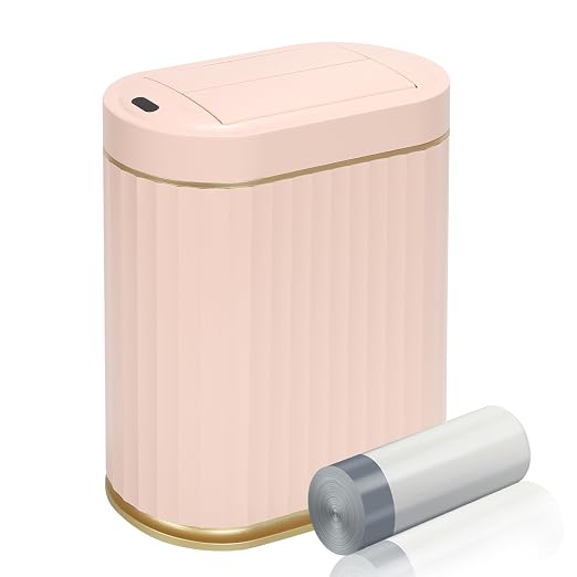 ELPHECO Motion Sensor Bathroom Trash Can with Lid 2 Gal Automatic Trash Can | Butterfly Lid, Room Decor Bathroom Accessories, Motion Sensor Wastebasket Garbage Can, Kitchen Living Room Office, Pink Gold
