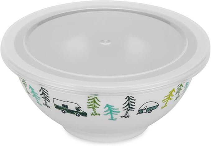 Camco Life is Better at The Campsite Nesting Bowl Set, Includes (4) Durable Melamine Bowls with (4) Plastic Lids Suitable for On-The-Go Lifestyles