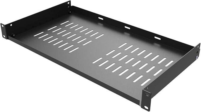 1U Universal Server Rack Shelves- 10" Deep | Steel Vented Cantilever Rack Tray for 19” Equipment Rack, Black (10 inch)