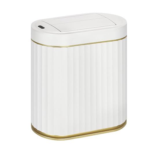 SYNCVIBE Bathroom Sensor Trash Can, 2 Gallon, Butterfly Lid, White Gold | Automatic Garbage Can, IPX5 Waterproof Slim Trash Bin, Under-Counter Wastebasket for Bedroom, Ling Room and Kitchen