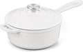 Onader Enameled Cast Iron Saucepan, 3 QT Sauce Pan with Lid, Cast Iron Small Sauce Pot for Cooking, Enamel Dutch Oven Nonstick, Induction Compatible, Heavy Duty – White