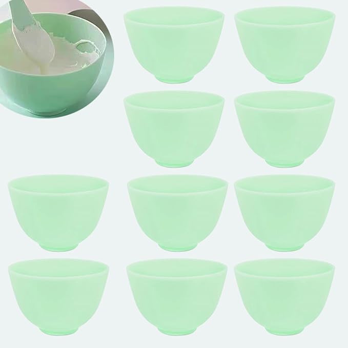 10 Pack Green Silicone Mixing Bowls for Estheticians, Facial Prep | Batch-ready for stations, soft flexible build, non-stick surface and quick rinse care, suited to clay, creams and hair color