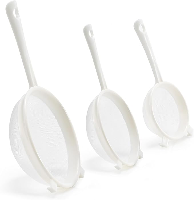 Luckyiren Kefir Strainer Set, 3-Size Plastic Non-Metal Sieve with Fine Mesh | Colander Sifter for Kefir Grains, Milk Kefir, Water Kefir & Kombucha & Quinoa - Durable, Food Grade & Easy Clean