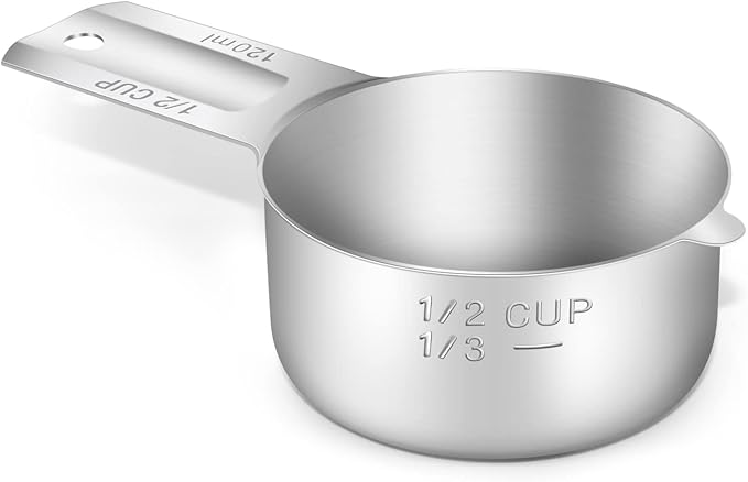 1PCS 1/2CUP(120ml, 4oz) Measuring Cup, 18/8 Stainless Steel Measure Scoop | High Precision, Food-Grade 304 SS, ‌Rust-Free, Dishwasher-Safe, Easy-Read Markings, Multi-Purpose, Sturdy & Durable