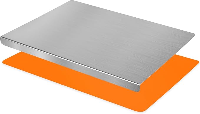 HUAKENER Large Stainless Steel Cutting Boards for Kitchen with Silicone Mat | Cutting Board with Counter Lip, Cutting Board with Silicone Mat for Meat, Fruits, Vegetables, Bread (19.7 x 15.7 Inch)