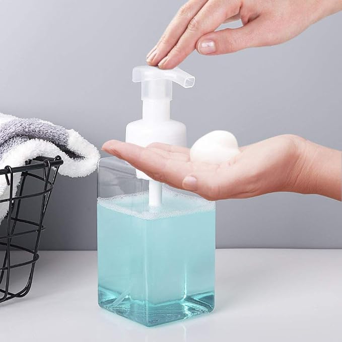 Foaming Soap Dispenser, 15oz Plastic Refillable Pump Bottle, 2 Pack, Clear | Hand Dispenser for Liquid Soap, Shampoo & Body Wash – Saves Soap with Rich Foam, Reusable, Easy to Refill, BPA-Free