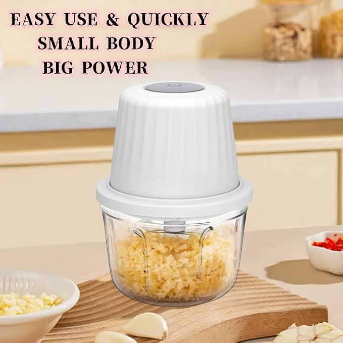 450ML Electric Garlic Chopper, Mini Portable Veggie Choppers, Garlic Grinder Masher Onion Chopper, Blender to Vegetable, Wireless Food Processor for Ginger, Chili, Fruit, Meat, etc