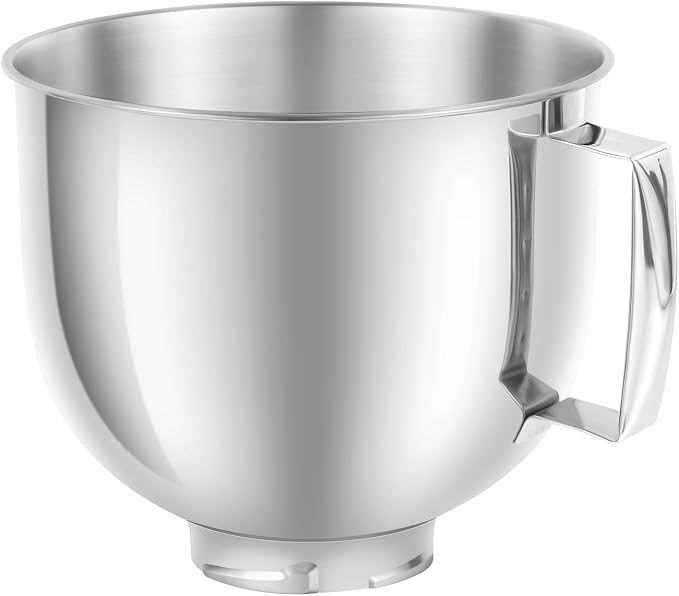 5QT Mixer Bowl for all KitchenAid 4.5-5QT Tilt-Head Stand Mixers | Food Grade 304 Stainless Steel, Polish Inner Surface, Ergonomic Handle, Dishwasher Safe, Light Weight