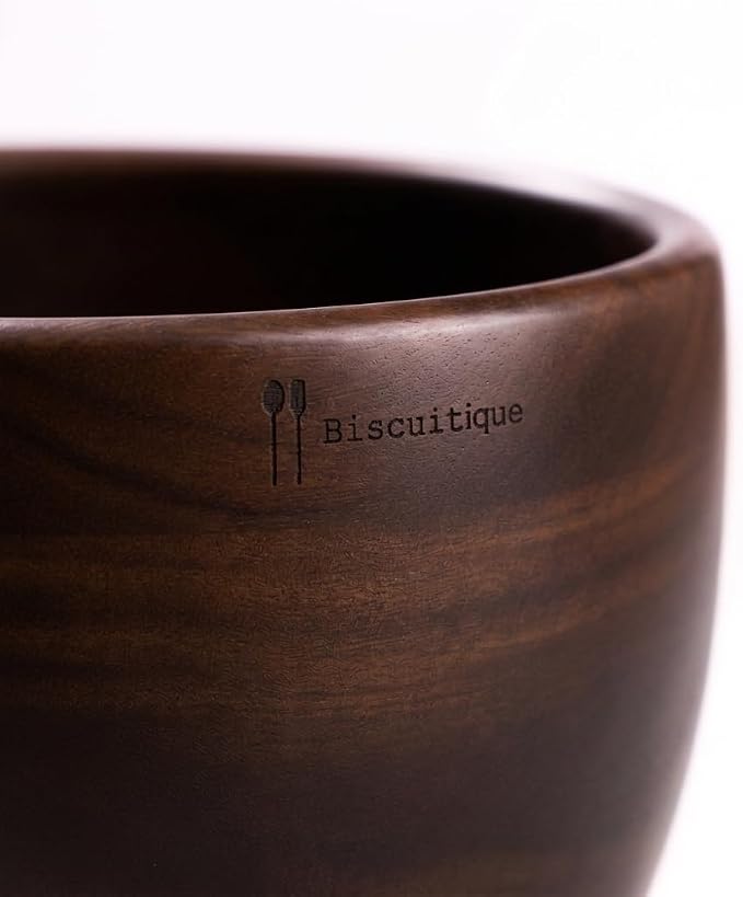 Biscuitique Premium Solid American Walnut Wood Mixing Bowl Compatible with Kitchen Aid Tilt-Head Models 4.5 Quart and 5QT Stand Mixer Wooden Bowls