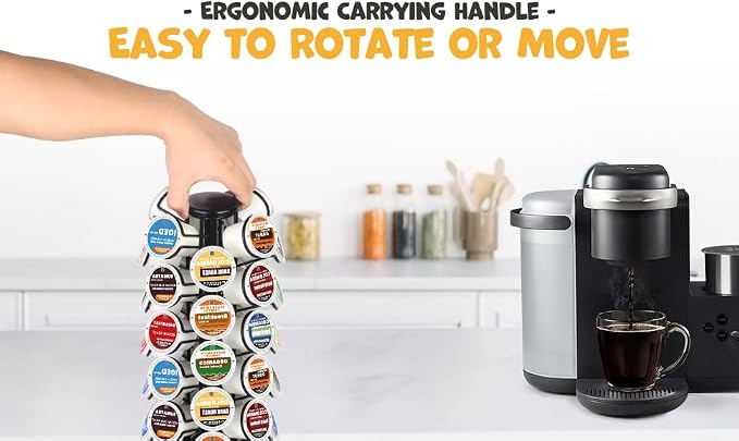 K Cup Holder-Coffee Pods Holder Storage Organizer Stand 40 Pods Capacity | K Cup Carousel, Stable Base, 360° Rotating K Cup Organizer, Space-Saving for Countertop,K Cups Holder No Assembly Required