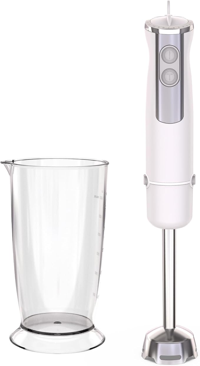 Immersion Blender, Corded Electric Stick Mixer, 1000W Dual-Speed Motor, 12 Adjustable Speeds, Comes with a Measuring Cup, Suitable for Baby Food, Purees, and Soups