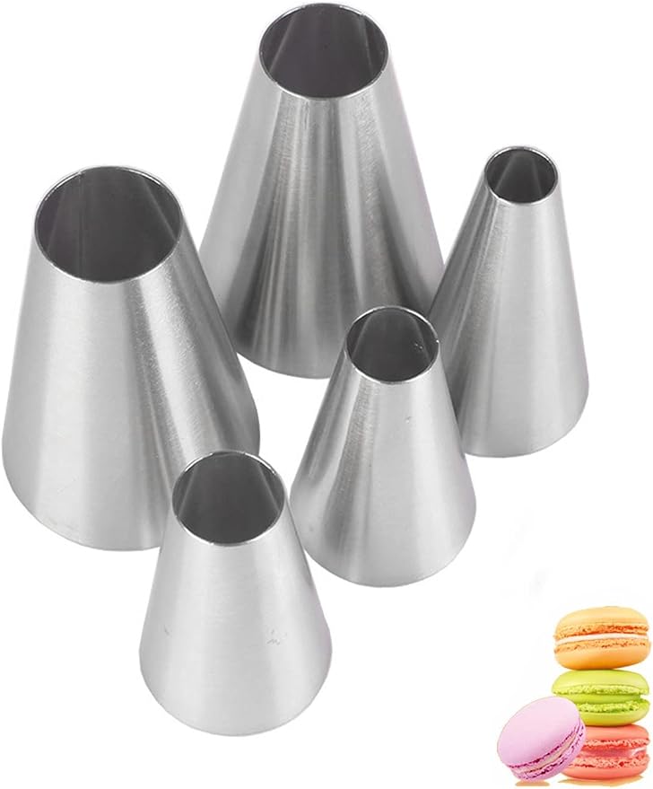 Macaron Piping Tips Set, 5 Large Round Icing Tips for Cake Baking Supplies