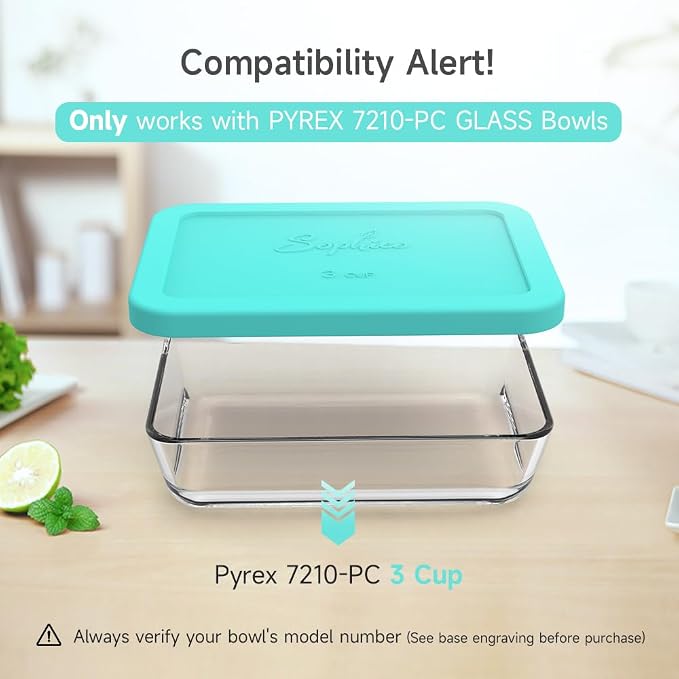 SOPHICO 3 Cup Rectangle Silicone Replacement Lids for Pyrex 7210-PC Glass | Food Grade Silicone, Leakproof、Airtight Lids, Dishwasher Microwave Safe