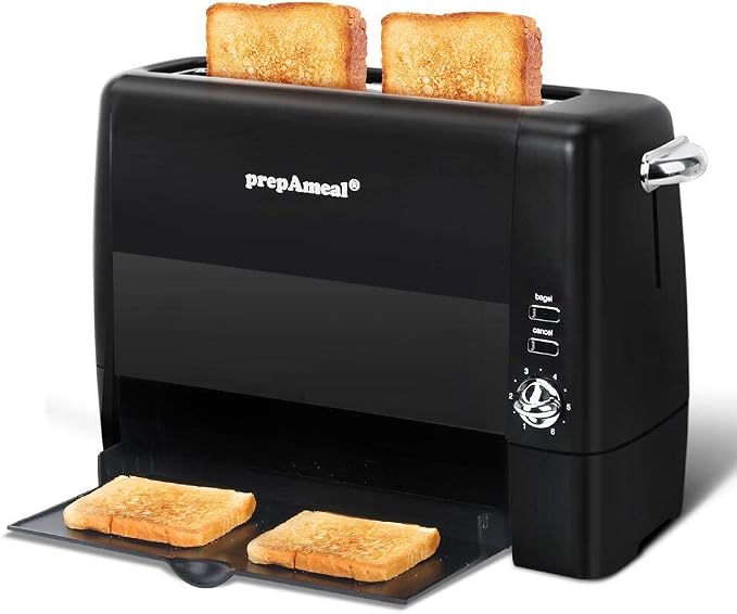 Long Slot Toaster 2 Slice Wide Slot Bread & Bagel Toaster (Black) | 1400W Slim Toaster, Thin & Compact Toaster, Removable Crumb Tray, 6 Shade Settings