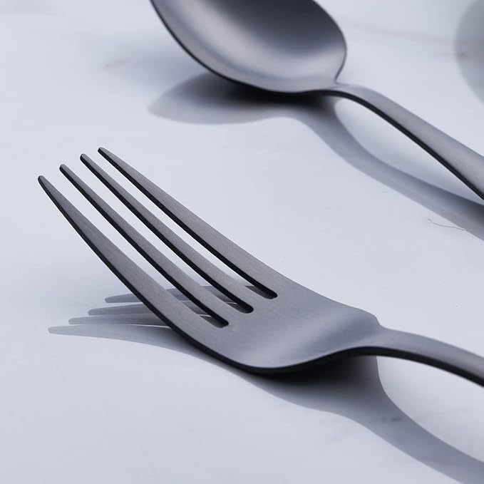 GoGeiLi Matte Black Silverware Set, 24-Piece Stainless Steel Satin Finish Flatware Cutlery Set, Service for 6, Dishwasher Safe