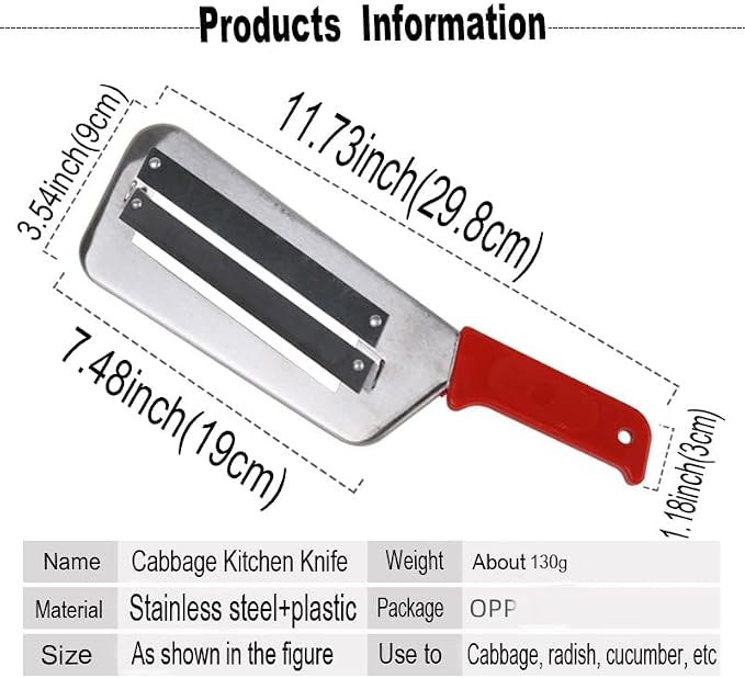 YukaBa Cabbage Kitchen Knife Slicer Chopper Shredder Sauerkraut Cutter Coleslaw Grater (Red-A)