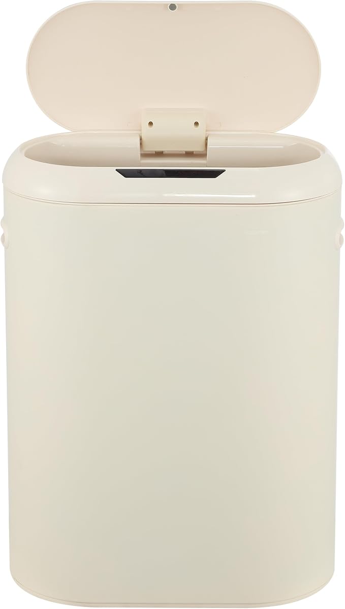 happimess 13.2 Gal Oval Motion Sensor Trash Can, Limestone Beige | Oval, Motion Sensor, Touch Mode, Soft Close Lid, Powder Coated Iron, 17.7" W x 9.84" D x 24.2" H