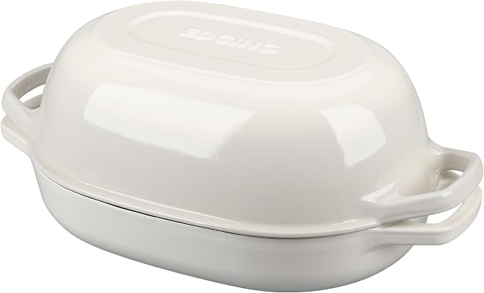 EDGING CASTING Enameled Cast Iron Oval Dutch Oven Pot with Lid, Dutch Oven for Sourdough Bread Baking, Bread Oven, Bread Dutch Oven, Oval Bread Pan, 7qt, White