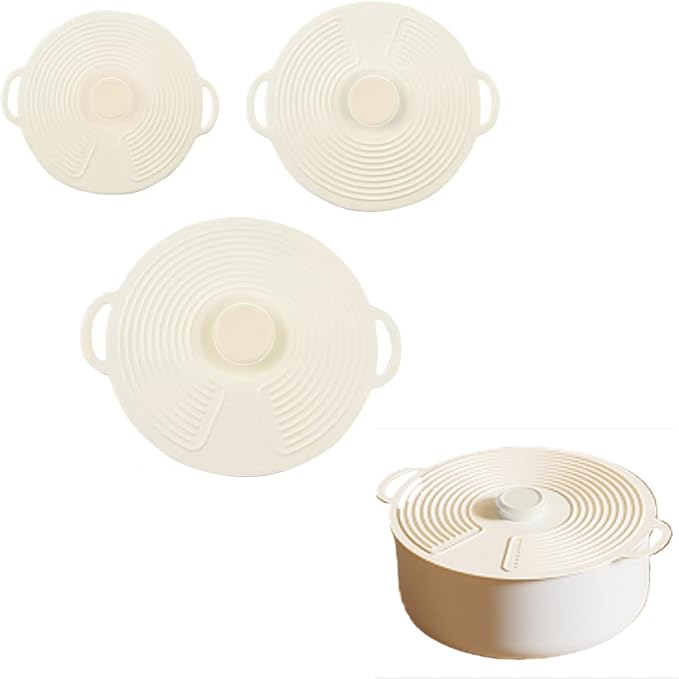 Elastic Heat-Resistant Bowl Covers, Cups, Cans, Jars & Silicone Stretch Lids for Food Storage in Fridge ，Food Grade Lid for Round Containers (beige)