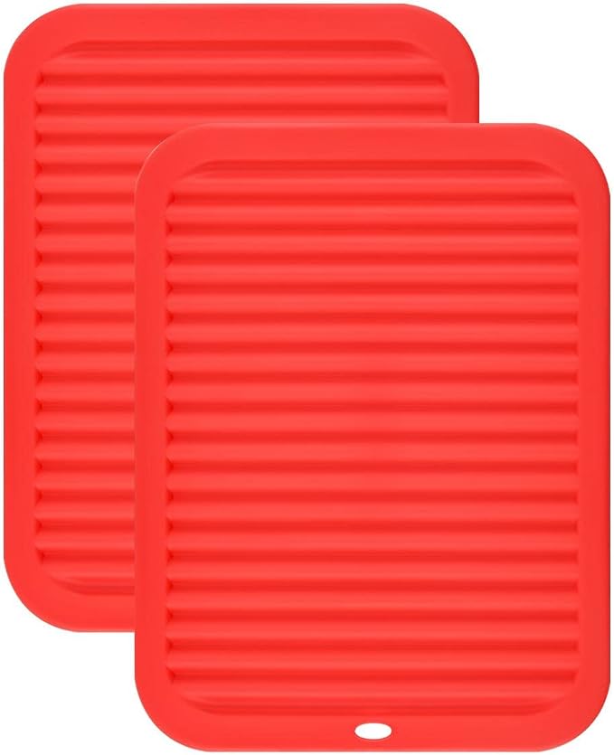 Silicone Trivets for Hot Dishes Pots and Pans, Silicone Hot Pads for Kitchen, Non-Slip Pot Holders Trivet Mat, Waterproof Heat Resistant Mat for Counter, Flexible Hot Pad Mat Red