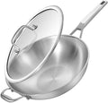 Inqibee 14 Inch Stainless Steel Wok Pan with Lid, Detachable Handle | Uncoated Tri-Ply Stainless Steel Stir Fry Pan, Everyday Cooking Wok for Induction, Flat Bottom, Dishwasher & Oven Safe
