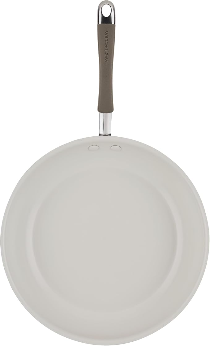 Rachael Ray Cucina Ceramic Nonstick Frying Pan/Skillet, 12.5 Inch Non Stick Open Fry Pan, Dishwasher Safe - Almond