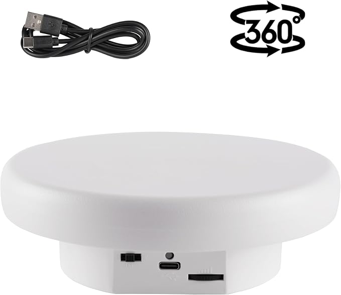 360° Electric Rotating Platform with Type-C Cable, 6.3in / 15lb Motorized Rotating Display for Jewelry Photography Products Live Show Video shoot, Mushroom Rotating Stand for 3D Model Cake White