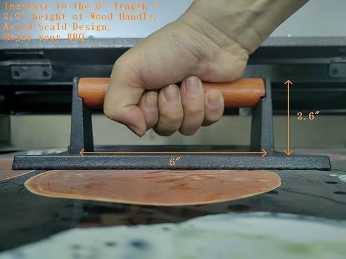Firsgrill 8.3"×4.3" Heavy-Duty Cast Iron Grill Press and Steak Weight with Cool-Touch Comfort-Grip Wood Handle - BBQ Accessories for Griddle, Outdoor Grill, Panini, Tortilla (2 Rectangle)
