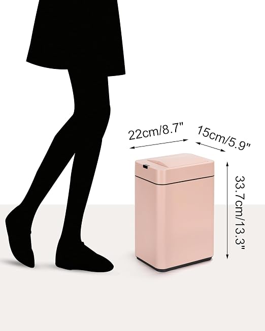 ELPHECO Slim Bathroom Trash Can with Lid 2.6 Gallon Smart Trash Can Pink | Motion Sensor Butterfly Lid Garbage Can Automatic Stainless Steel Wastebasket Bathroom Decor for Bedroom Office Toilet