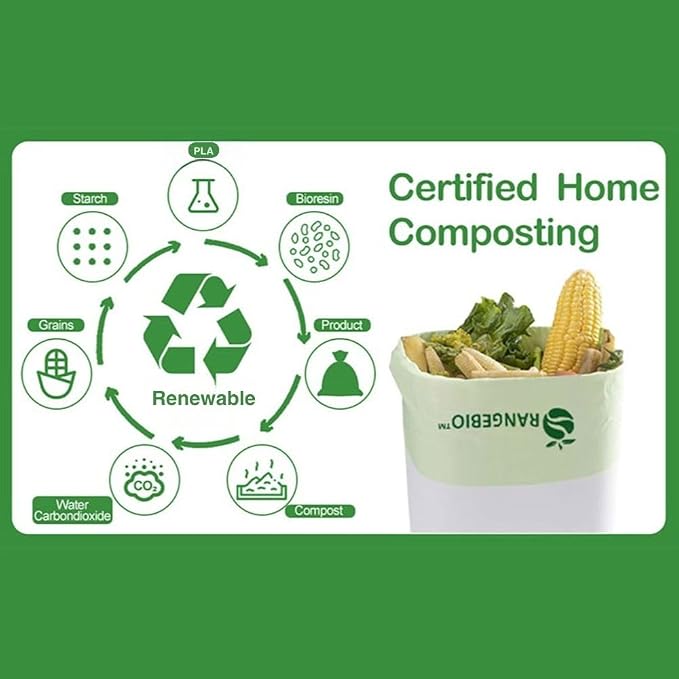 OrangeBio Compostable Produce Bags, 15 x 18 Inches, 2000 Count (500 Bags/Roll, 4 Rolls/Box), Holds Up to 20 lbs, BPI Certified ASTM D6400 & TÜV OK Compost Home Certified