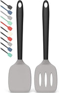 Coukre 2 Pack Silicone Spatula Set,High Heat Resistant, BPA-Free | Dishwasher Safe Kitchen Spatula for Nonstick Pans, Solid & Slotted Turners for Cooking, Sautéing, and Flipping, GrayBlack