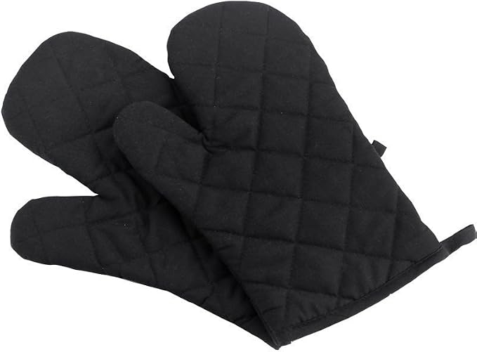 Oven Mitts, Premium Heat Resistant Kitchen Gloves Cotton & Polyester Quilted Oversized Mittens, Black