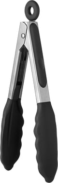 U-Taste Kitchen Tong for Cooking, 600ºF Heat-Resistant Silicone, 7in/Black | Small Mini Silicon Tongs for Serving Food, Short Salad Thong with Non Stick Rubber Tips & 18/8 Stainless Steel Handle
