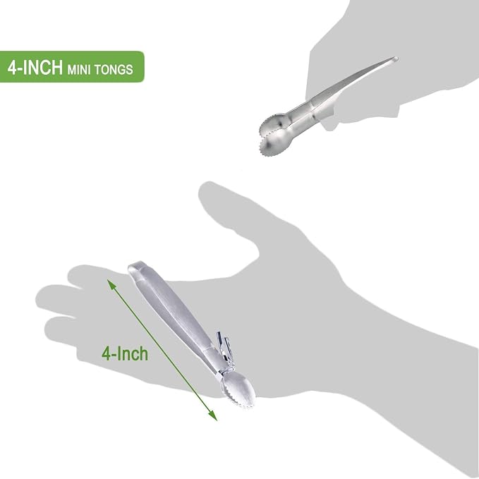 HINMAY Sugar Tongs 4" Mini Serving Tongs Stainless Steel Tongs, Set of 4 | Stainless Steel Tiny Tongs for Appetizers, Tea Party, Coffee Bar, Desserts