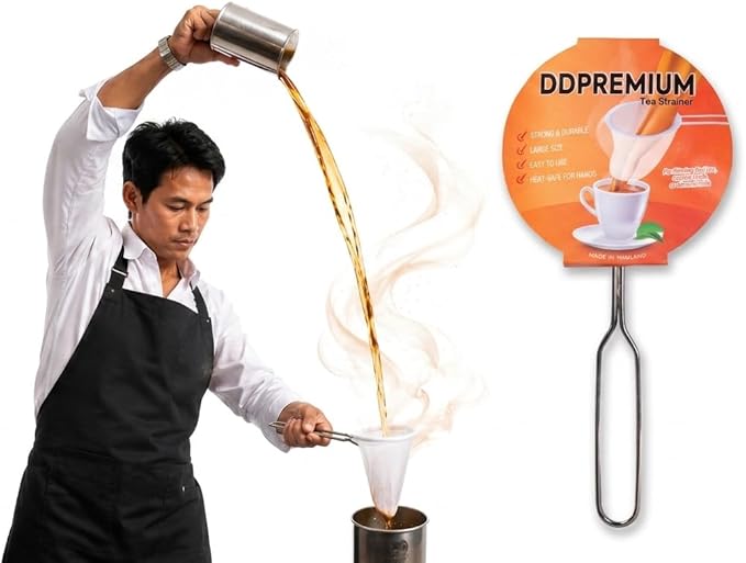 Traditional Stainless Steel Reusable Mesh Filter for Thai Tea Filter, Coffee & Loose Leaf Drinks, Thai Tea Strainer Sock 5.5 Inches