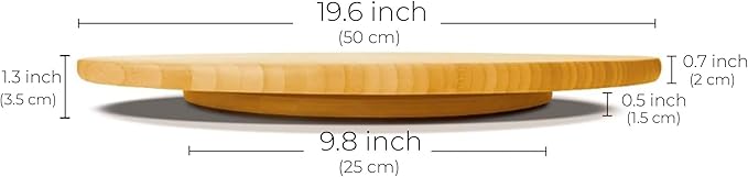 20 Inch Extra Large Bamboo Wood Lazy Susan Turntable for Dining Table Top | 100% solid bamboo top and base with smooth 360 rotation to easily share dishes, condiments, and snacks at the table