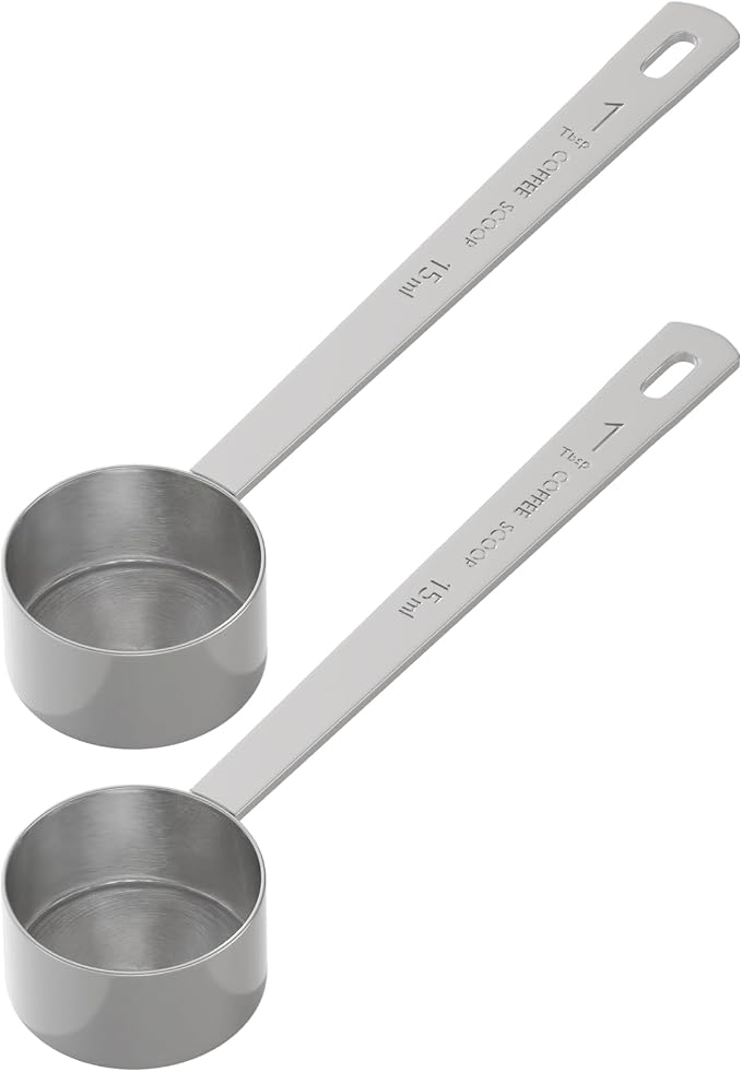 2PCS Long Handle Coffee Scoop, 1Tbsp(15ml) Measuring Spoon | 5.8” Length, Food-Grade Stainless Steel, Accurate Measurement, Dishwasher-Safe, Engraved Marking, Coffee Ritual Essential