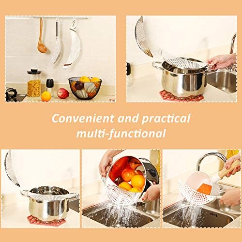 Boao 2 Pieces Pot Strainer with Handle for Pan,Fits Up to 10 in | Stainless Steel,Recessed Hand Grips, Clip-On Pan Edge, Pasta Strainer,Suitable for Kitchen