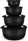 Pera Mixing Bowls with Lids Set, 8 Piece (4 Bowls + 4 Airtight Lids), BPA Free Nesting Kitchen Bowl Set for Mixing & Food Storage, Microwave & Dishwasher Safe(Pure Black) (Pure Black)