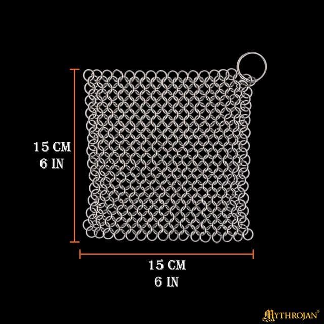 Cast Iron Scrubber 316 Stainless Steel Skillet Cleaner Chainmail Scrubber Chain Mail Scrub with Hanging Ring for Cast Iron Pre-Seasoned Pans (15 X 15cm)