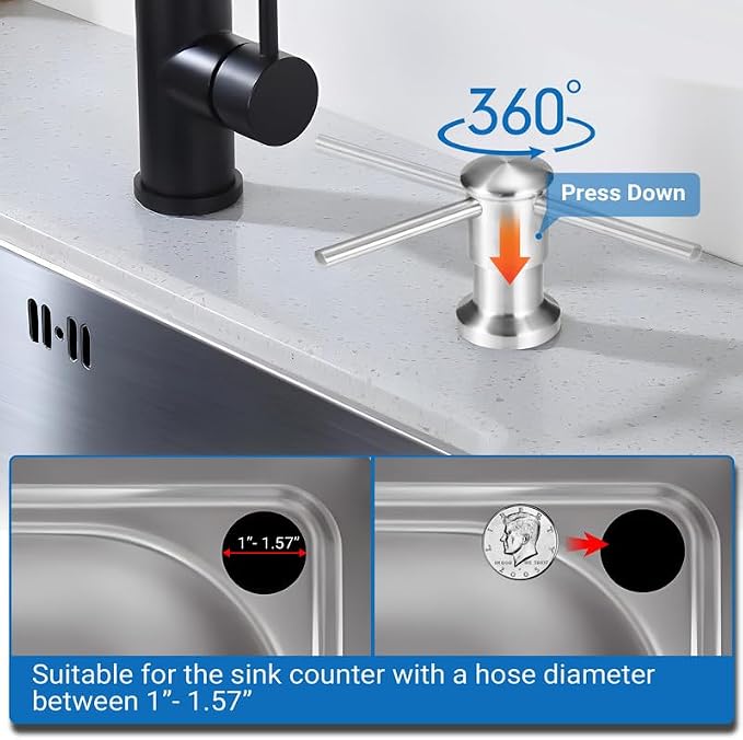Yofidra Soap Dispenser for Kitchen Sink: Built in Sink Soap Dispenser Pump, Brushed Nickel Stainless Steel Sink Soap Dispenser with 47” Tube Kit Fit for Kitchen Bathroom in Counter