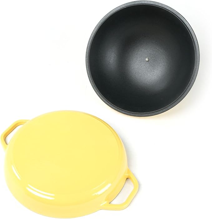 HAWOK Cast Iron Bread Oven with Cloche Lid, Dia. 11.8inch/30cm, Sourdough Baking Pan Enameled Yellow