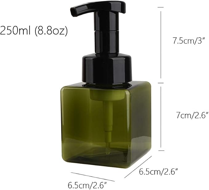 Foaming Soap Dispenser, 9oz Plastic Refillable Pump Bottle, 2 Pack, Green | Hand Dispenser for Liquid Soap, Shampoo & Body Wash – Saves Soap with Rich Foam, Reusable, Easy to Refill, BPA-Free