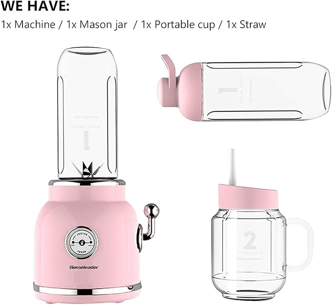 Smoothie Blender, Homeleader Portable Personal Blender with 6 Sharp Blades for Shakes and Smoothies, 21oz Travel Cup and Lids, Pink