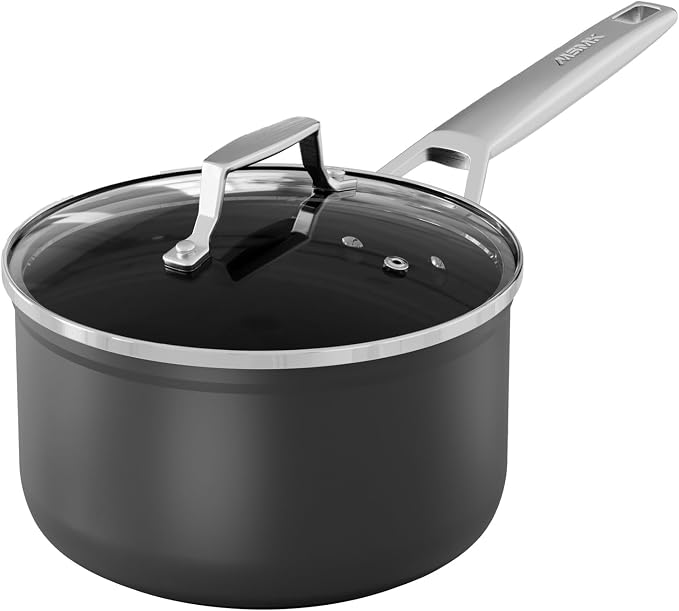 MsMk 2.5 QT Nonstick Saucepan with Lid, Grey Induction Cooking Pot | Non Toxic, Even Heating, Easy Clean, Dishwasher & Oven Safe, suitable for gas & electric & induction stoves, PFOA & PFAS Free