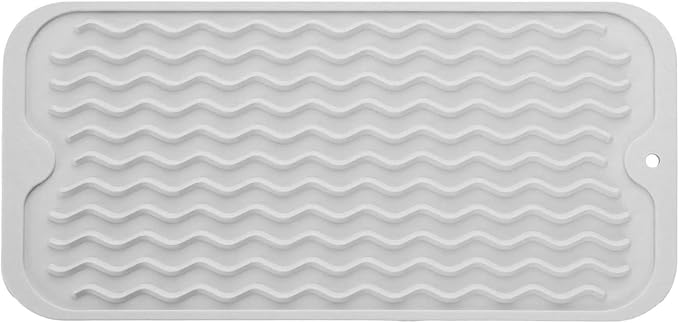 Silicone Dish Drying Mat, Non-Slip Easy Clean Sink Mat, Translucent, 12"x6" | Quick-Dry Ridges, Large Heat-resistant Dish Drainer Mat for Kitchen Counter, Hangable & Roll-Up for Storage, Dishwasher Safe